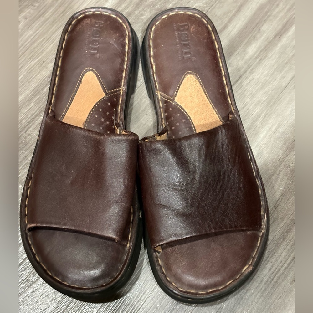 Born Brown Leather Comfort Slide Sandals Women’s 8 EU 39